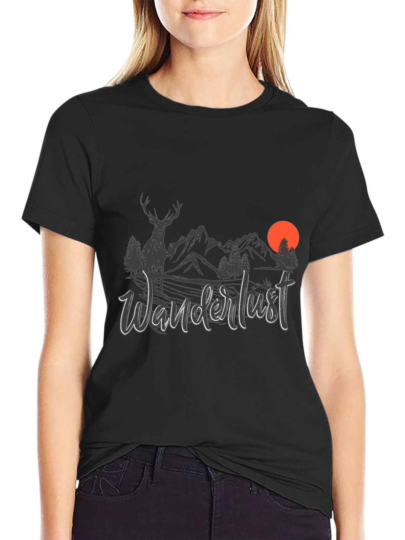 Wanderlust Graphic Tee - Nature Design Black T-Shirt