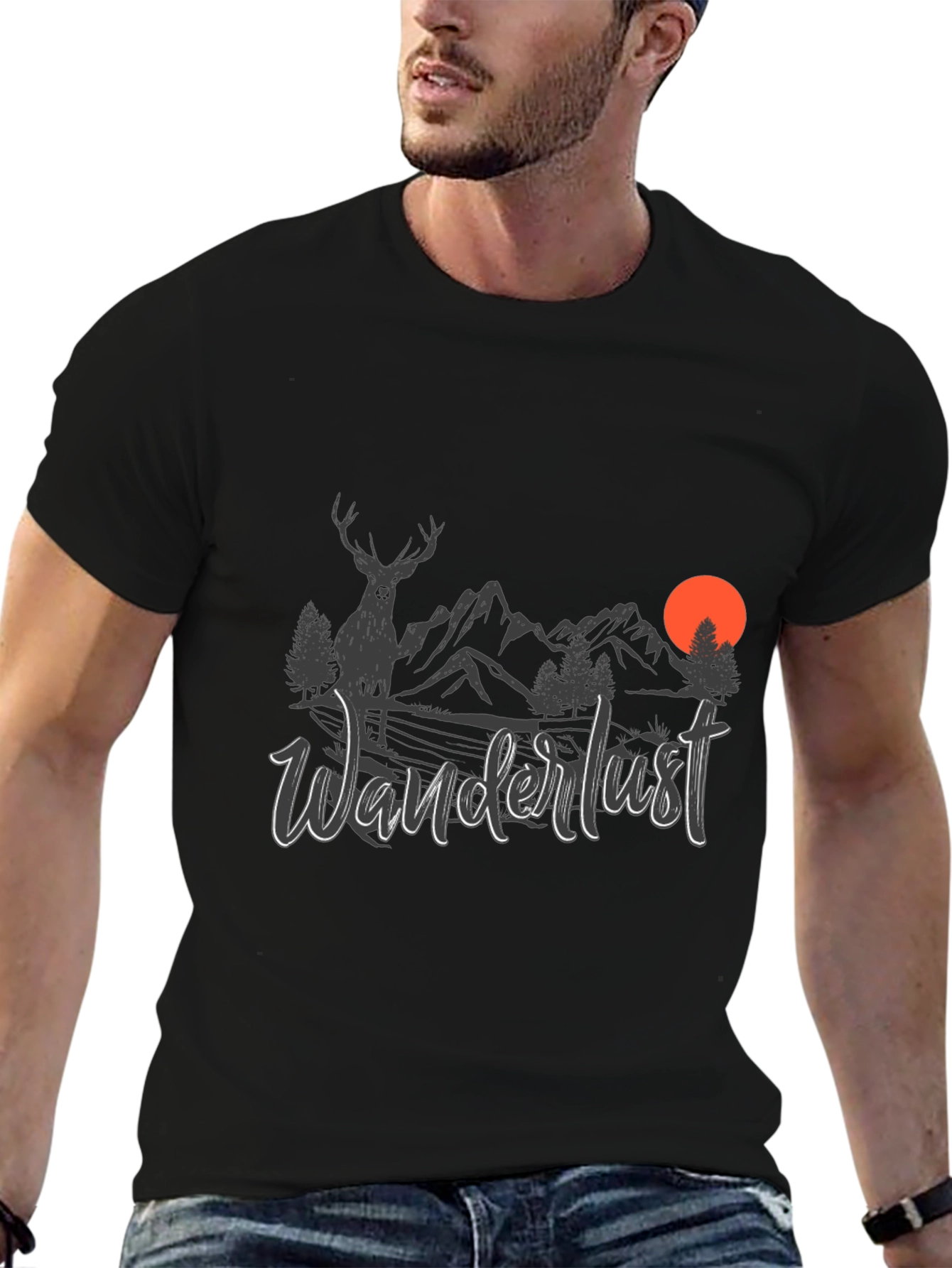 Wanderlust Graphic Tee - Nature Design Black T-Shirt