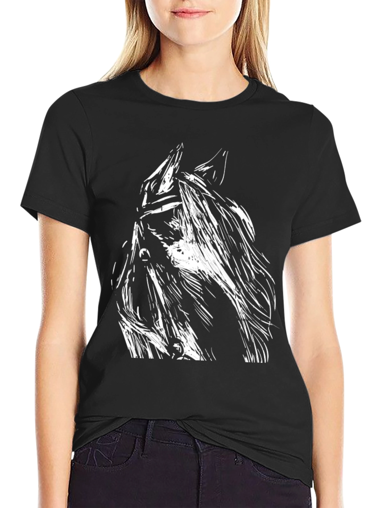 Black T-Shirt with Bold Horse Graphic