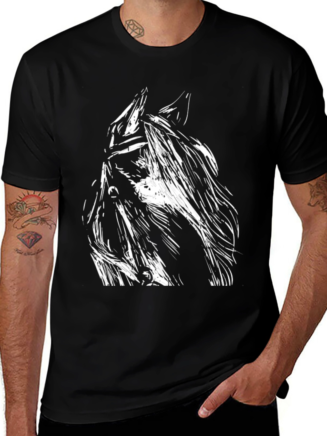Black T-Shirt with Bold Horse Graphic