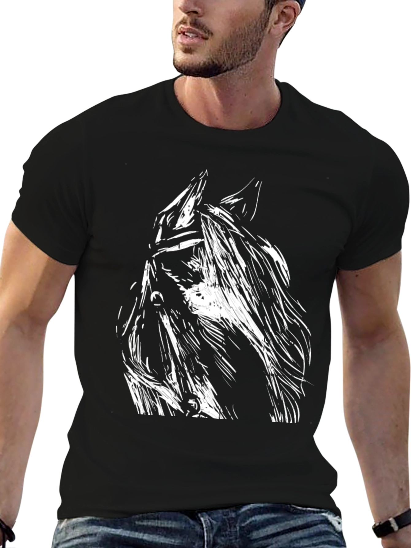 Black T-Shirt with Bold Horse Graphic