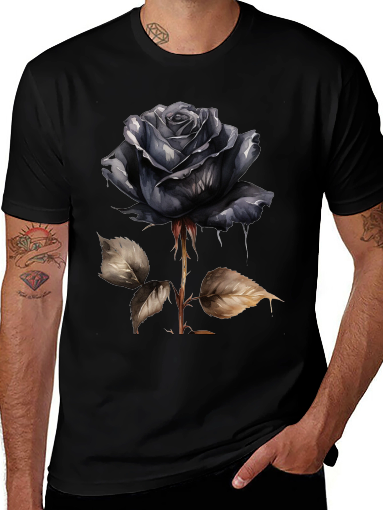 Black Rose Graphic T-Shirt - Edgy Floral Design
