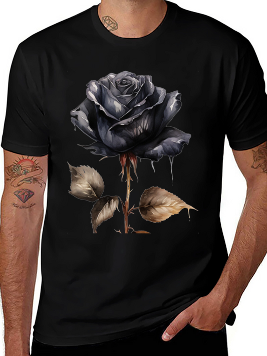 Black Rose Graphic T-Shirt - Edgy Floral Design