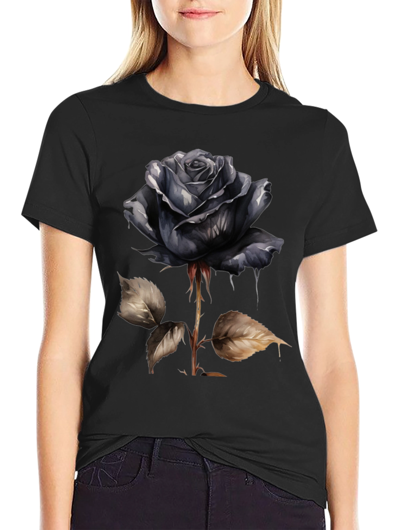 Black Rose Graphic T-Shirt - Edgy Floral Design