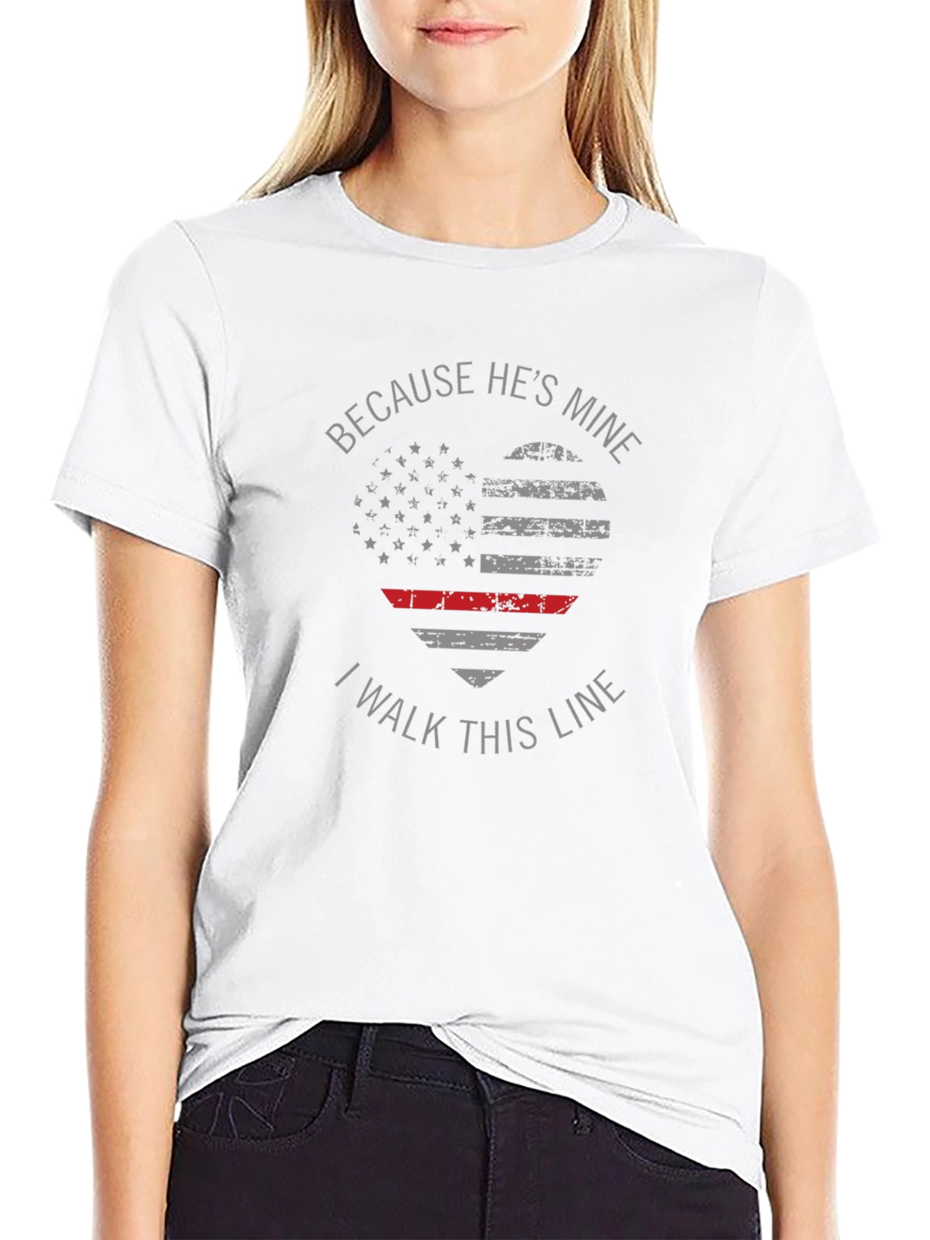Because Hes Mine T-Shirt Thin Red Line Heart