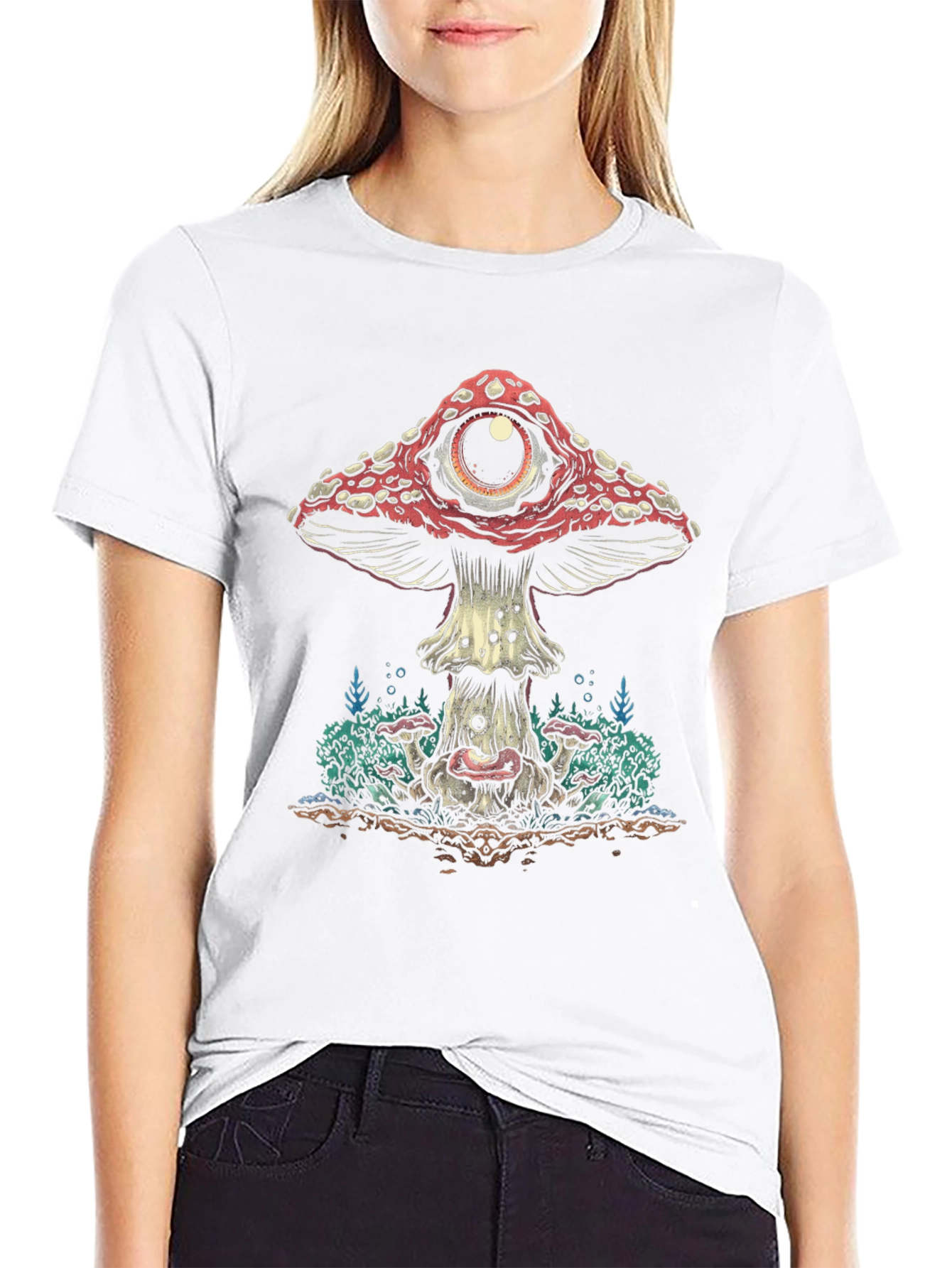 Psychedelic Mushroom Eye Graphic Tee - Black