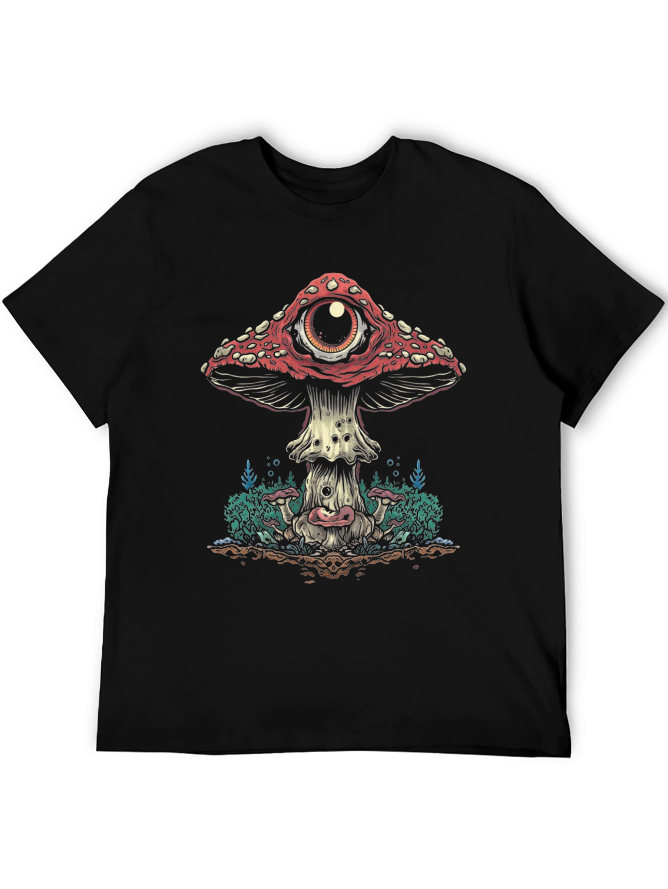 Psychedelic Mushroom Eye Graphic Tee - Black