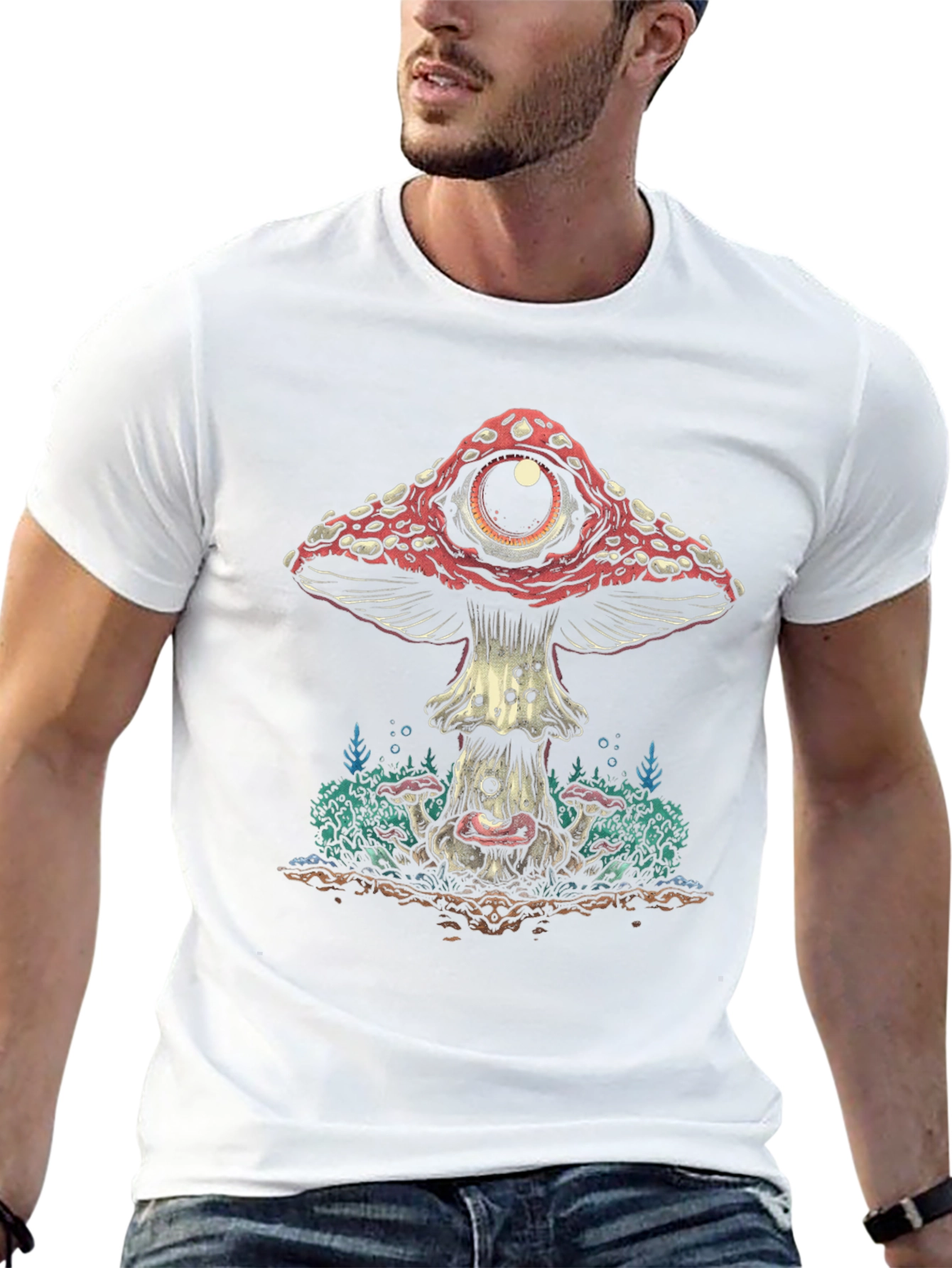 Psychedelic Mushroom Eye Graphic Tee - Black