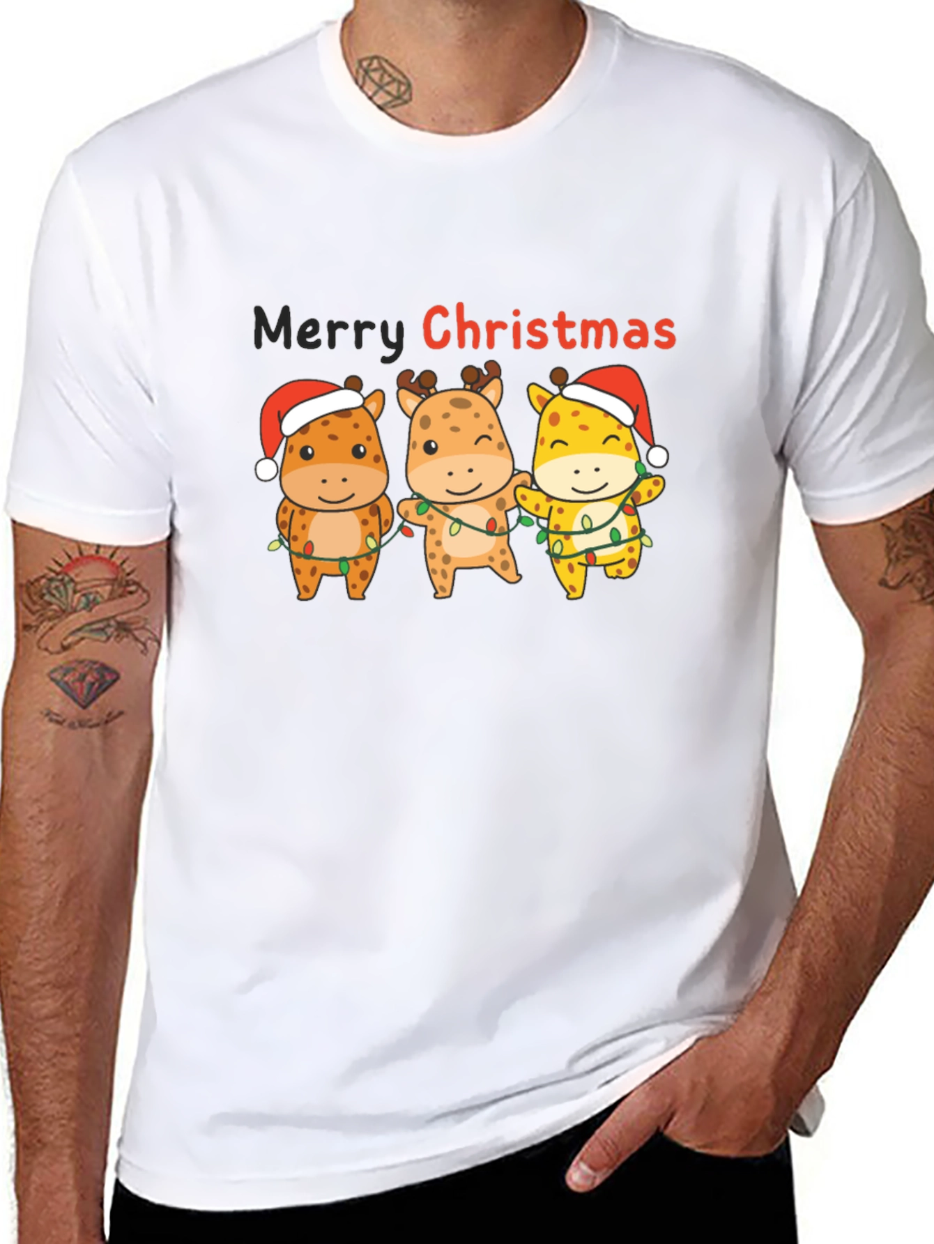Christmas Giraffe Graphic T-Shirt