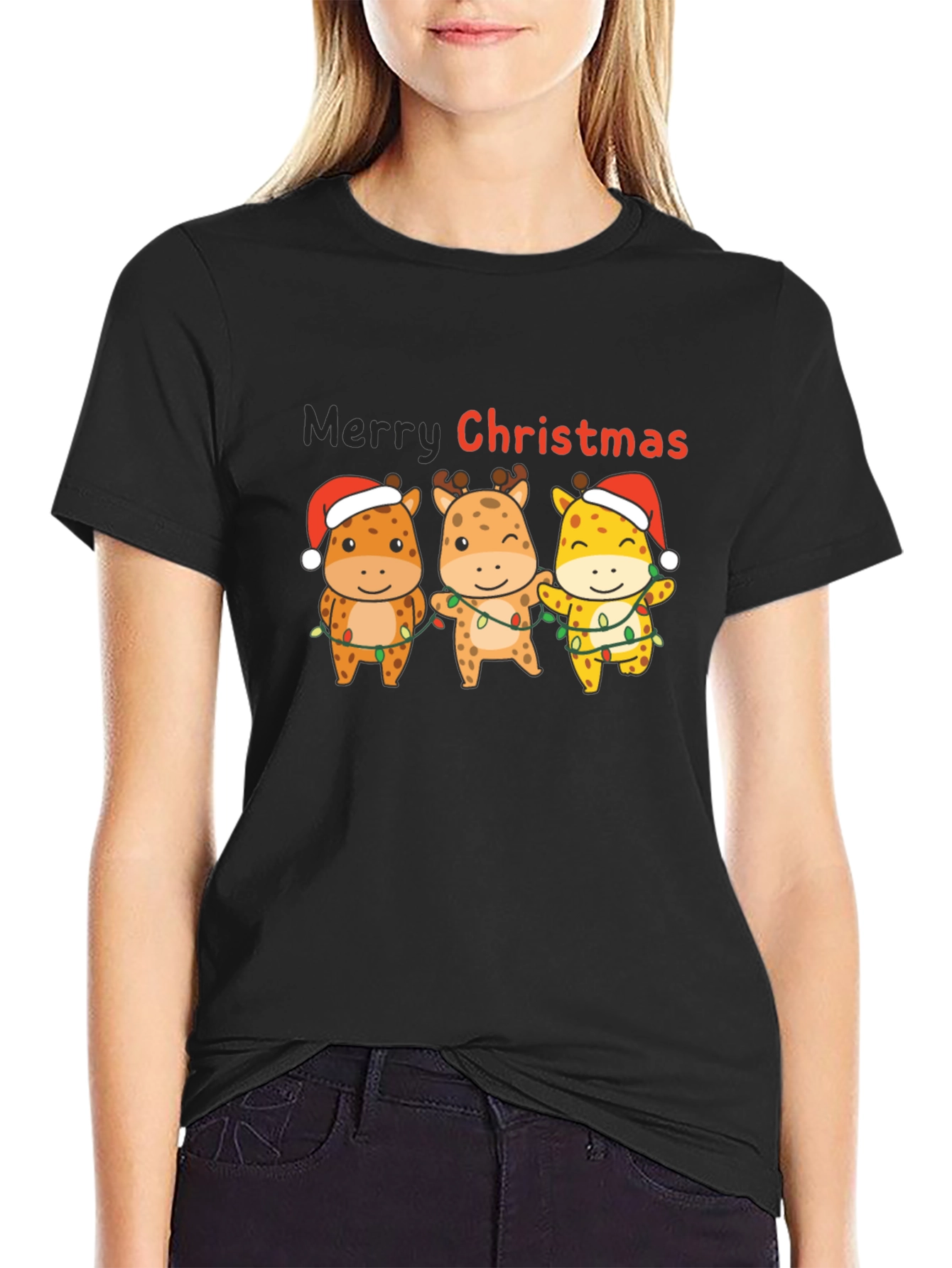 Christmas Giraffe Graphic T-Shirt