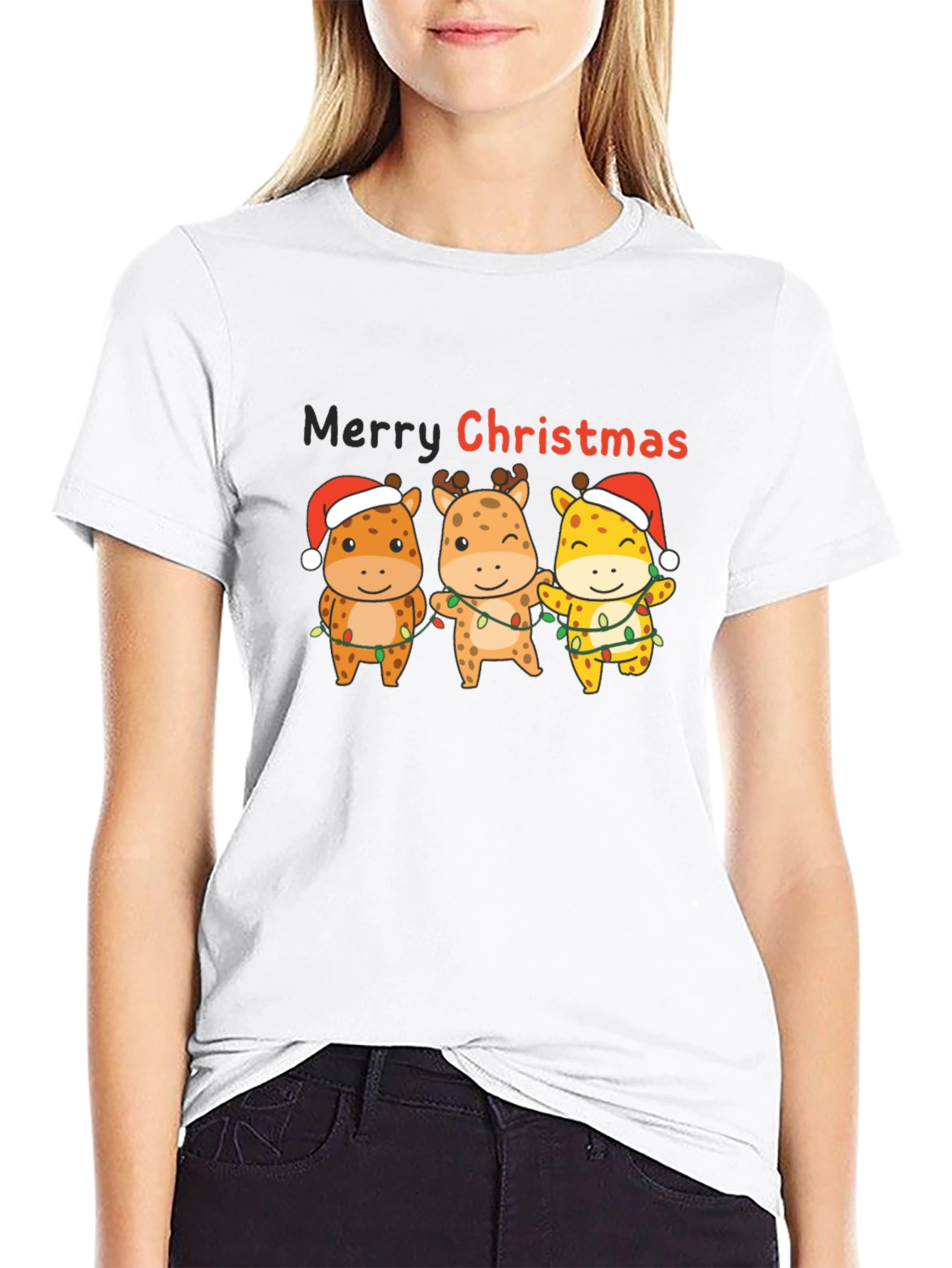 Christmas Giraffe Graphic T-Shirt