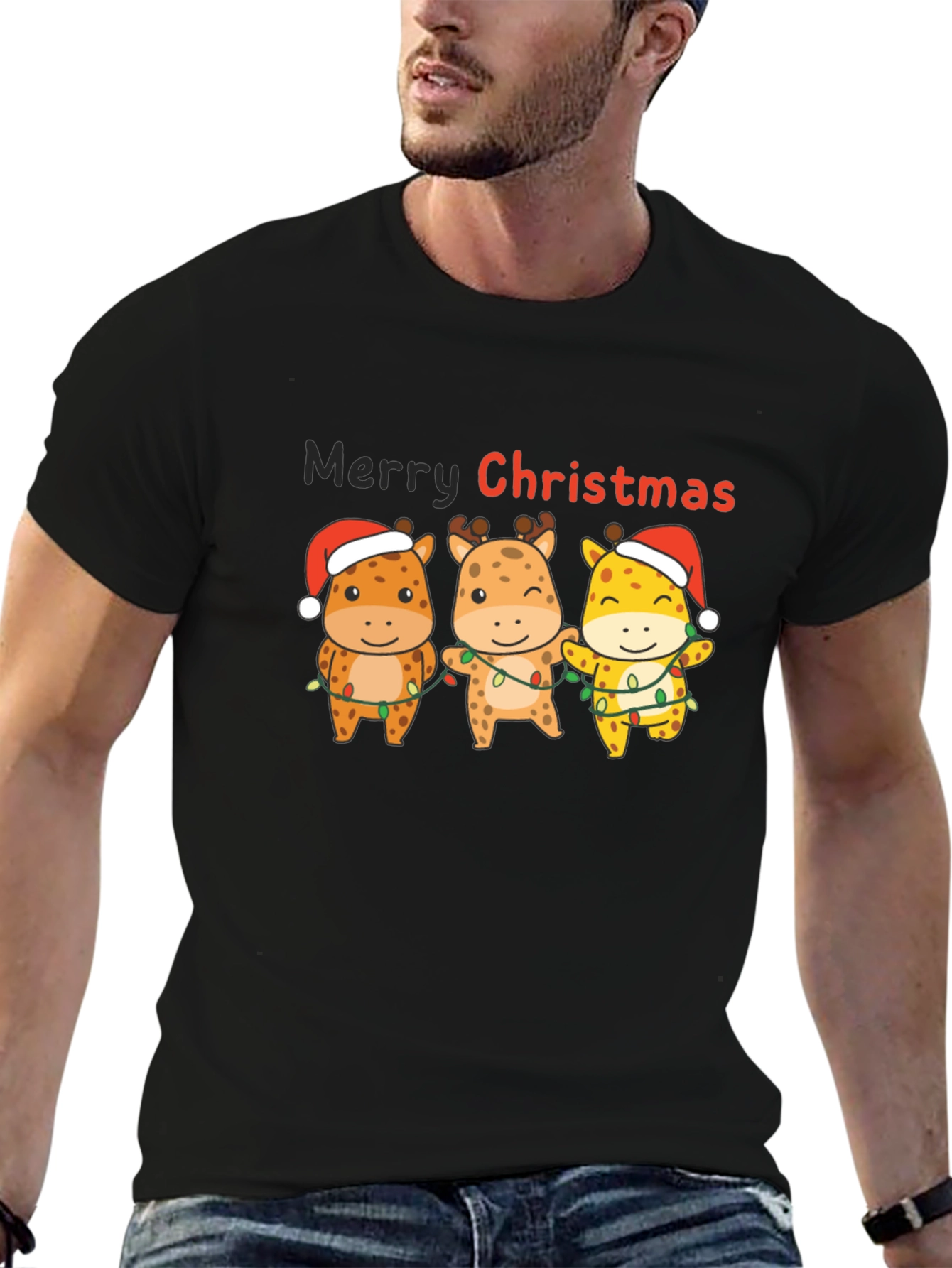 Christmas Giraffe Graphic T-Shirt