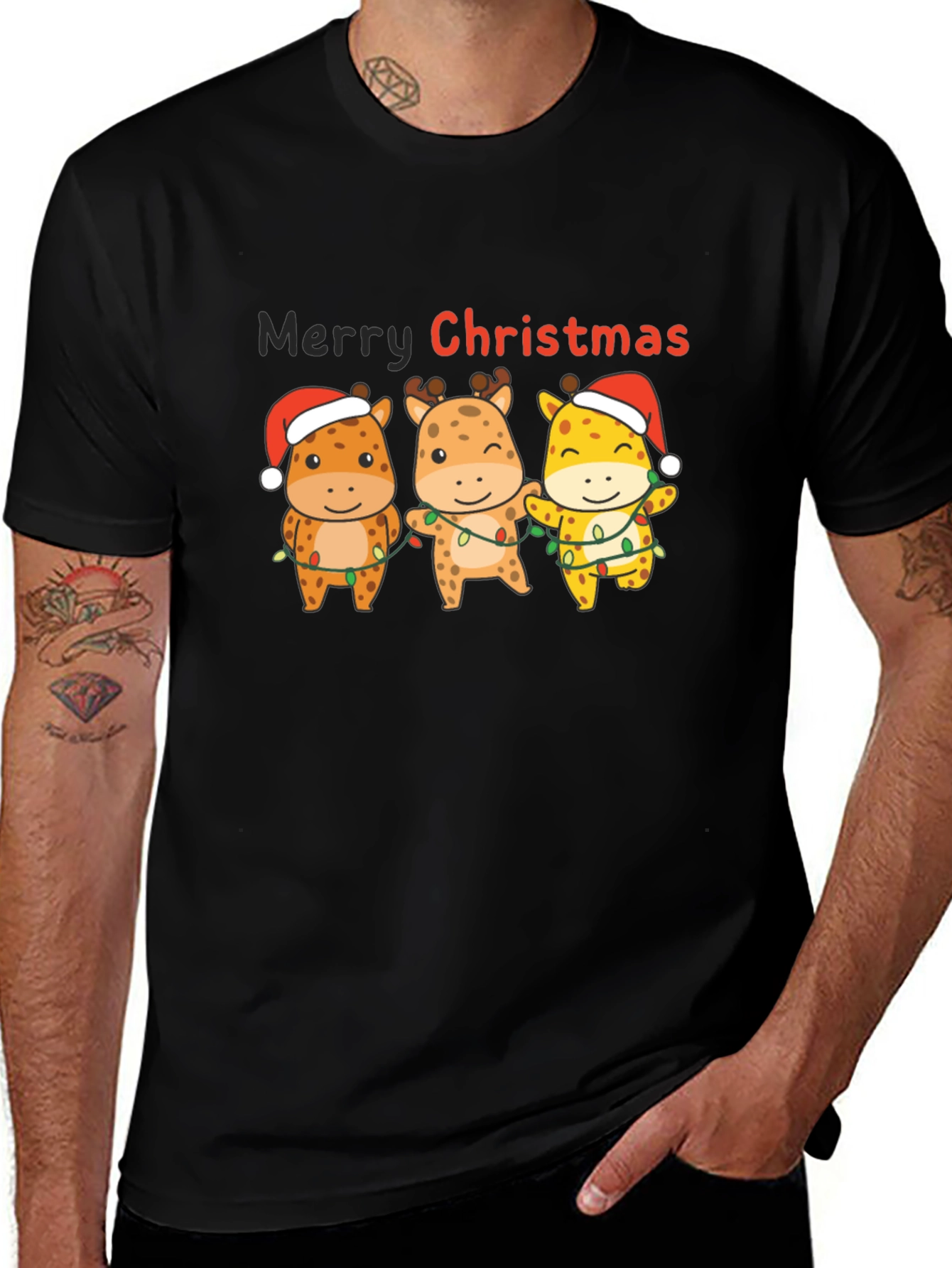 Christmas Giraffe Graphic T-Shirt