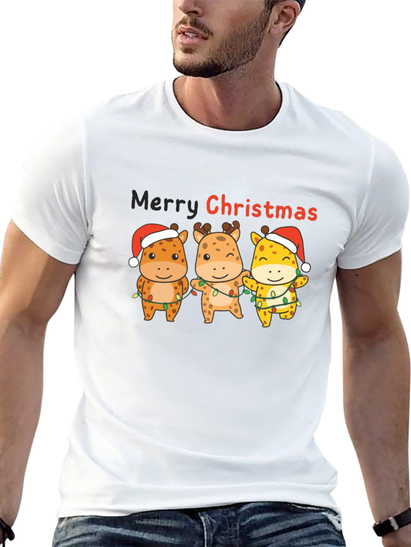 Christmas Giraffe Graphic T-Shirt