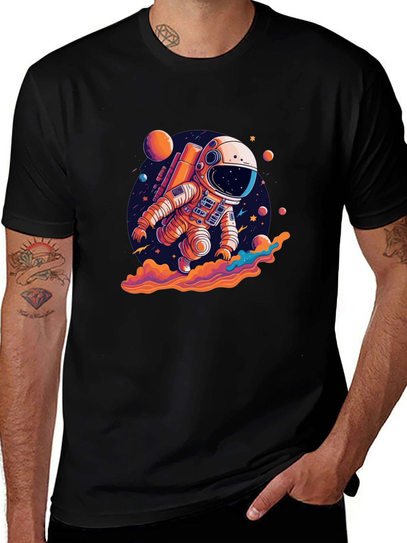 Astronaut in Space Black T-Shirt