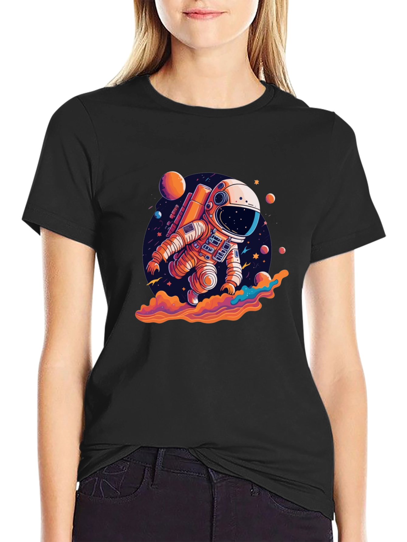 Astronaut in Space Black T-Shirt