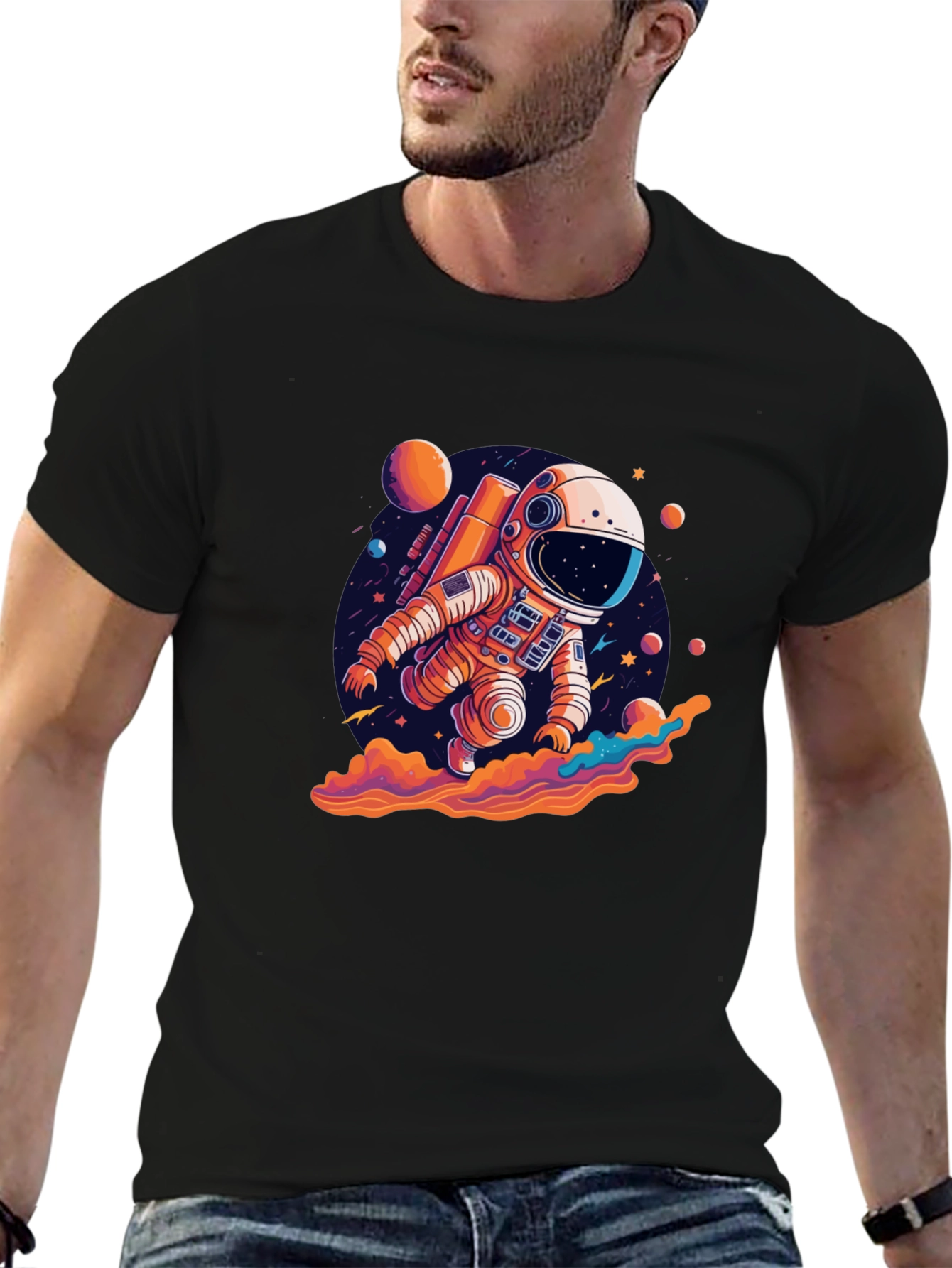 Astronaut in Space Black T-Shirt