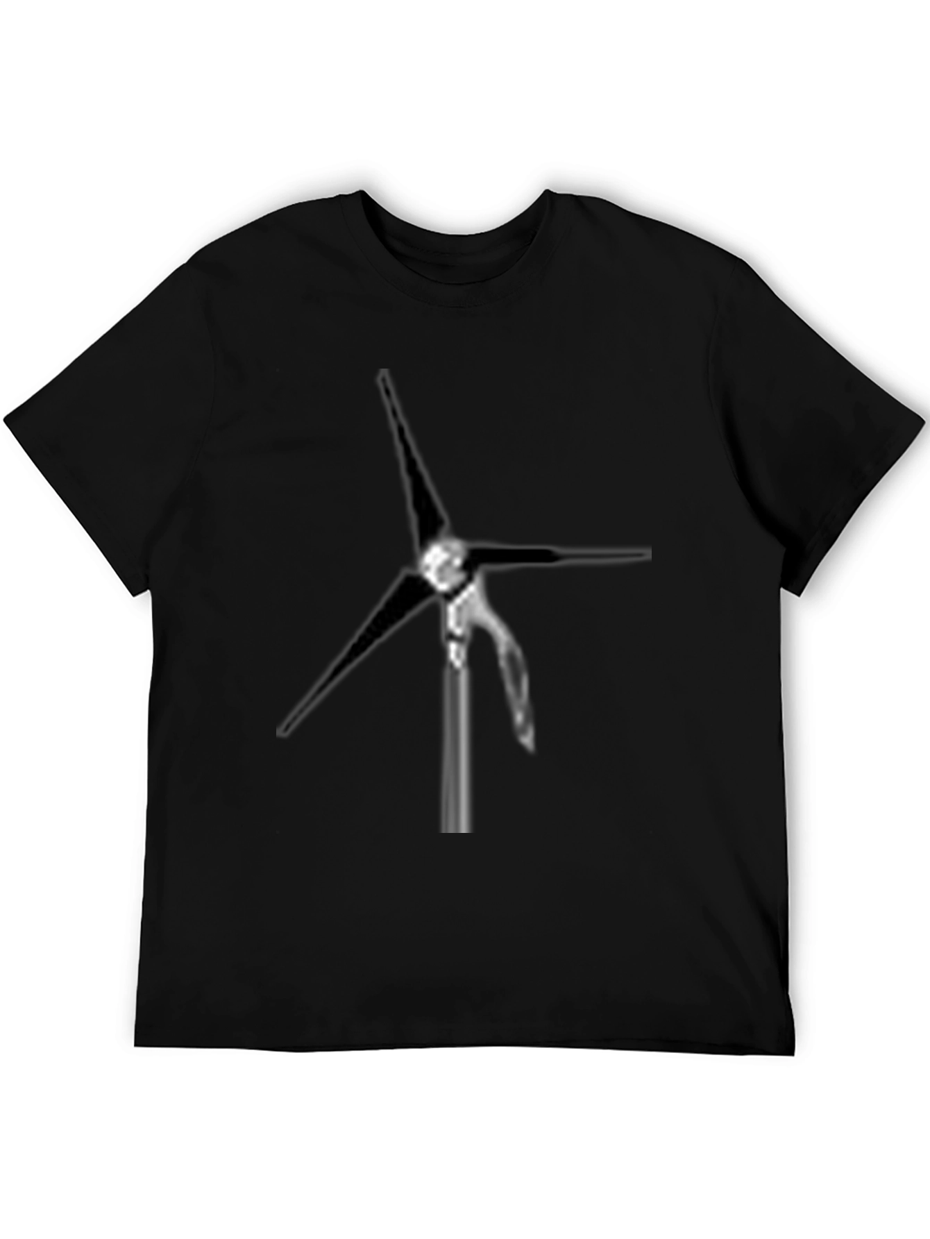Mens Black Wind Turbine Graphic T-Shirt