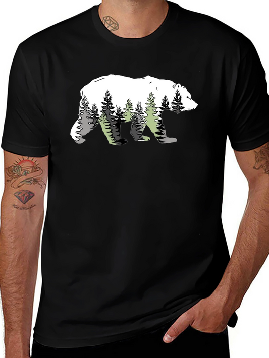 Bear & Forest Graphic Tee - Nature Lovers T-Shirt