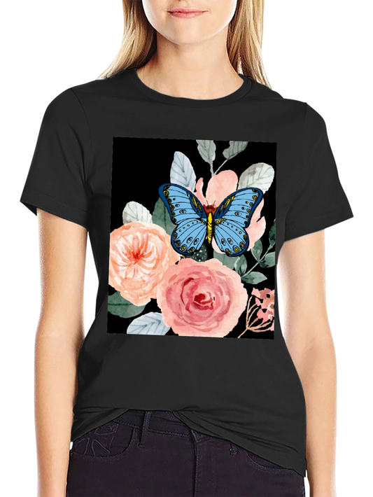 Butterfly Floral Graphic Tee - Black