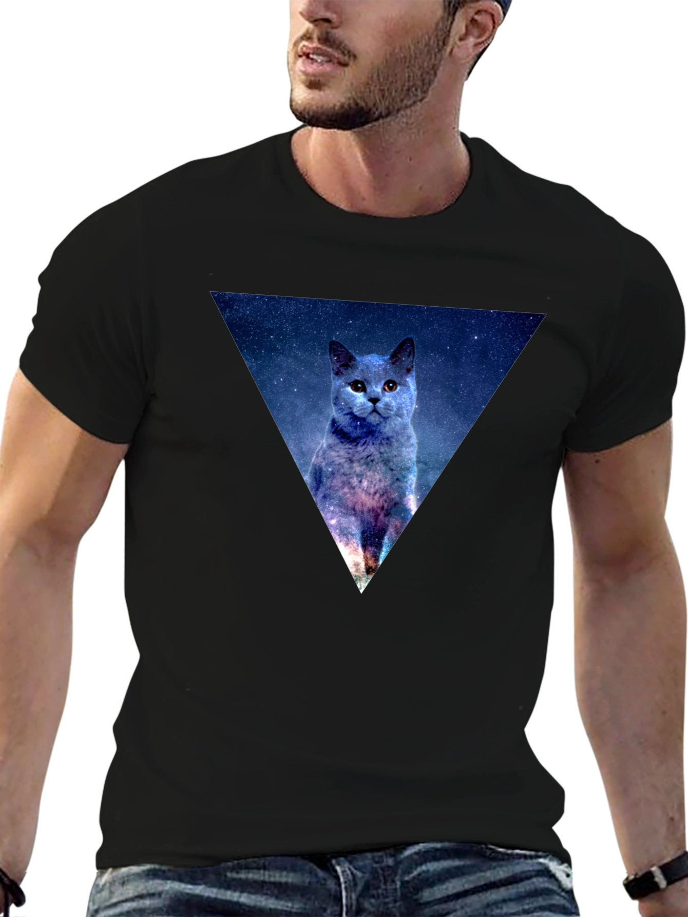 Cosmic Cat Triangle Graphic T-Shirt