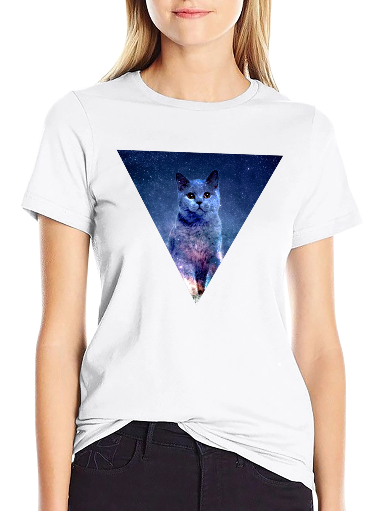 Cosmic Cat Triangle Graphic T-Shirt