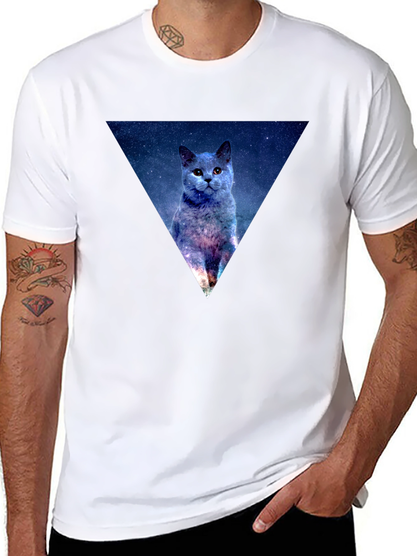Cosmic Cat Triangle Graphic T-Shirt