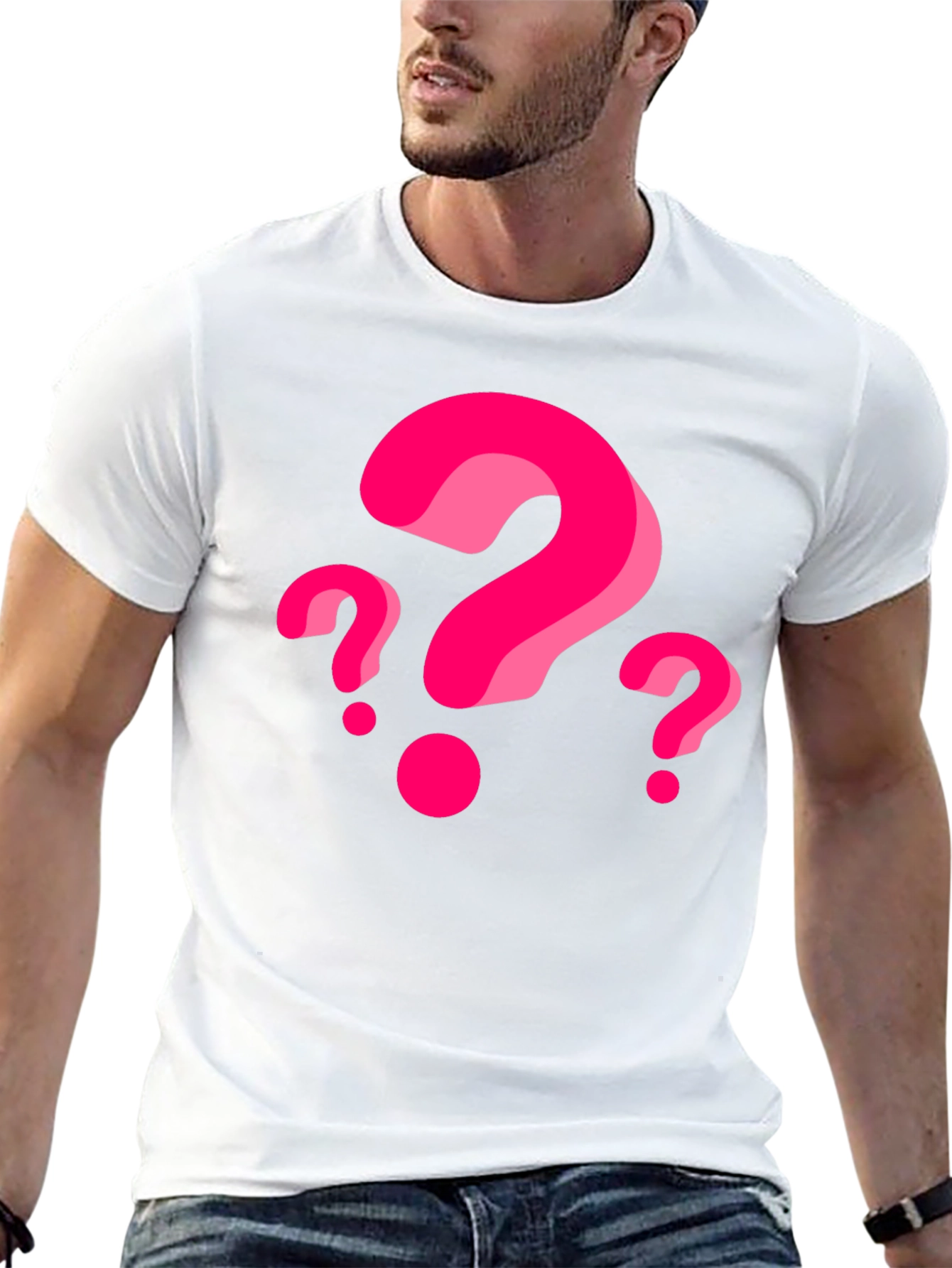 Mens Black T-Shirt with Pink Question Marks