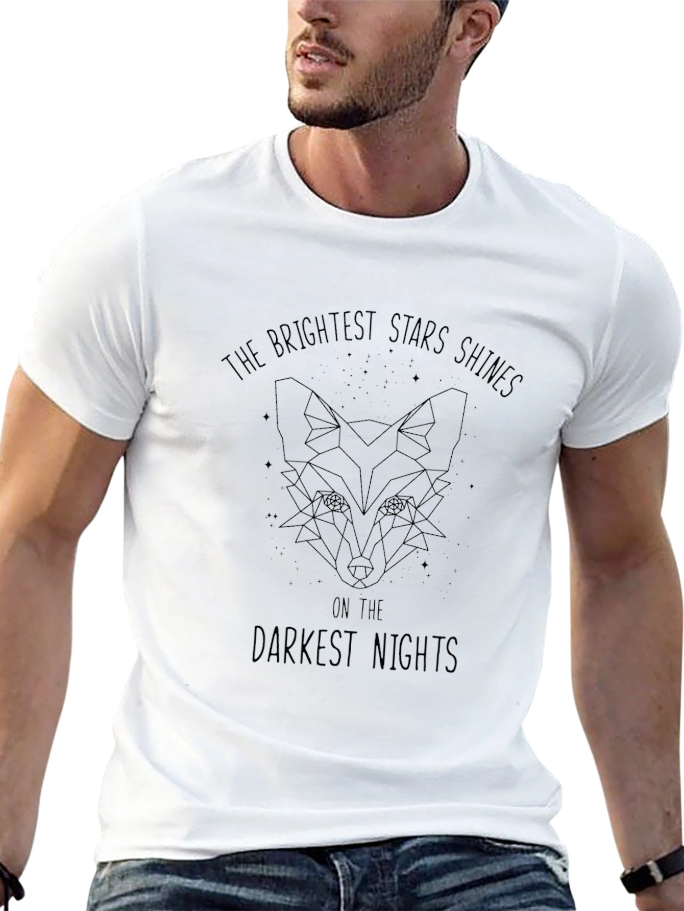 Stars Shine Fox Graphic T-Shirt - Black