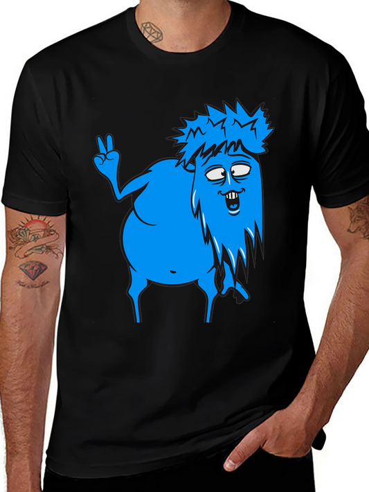 Funny Blue Cartoon Monster Graphic T-Shirt