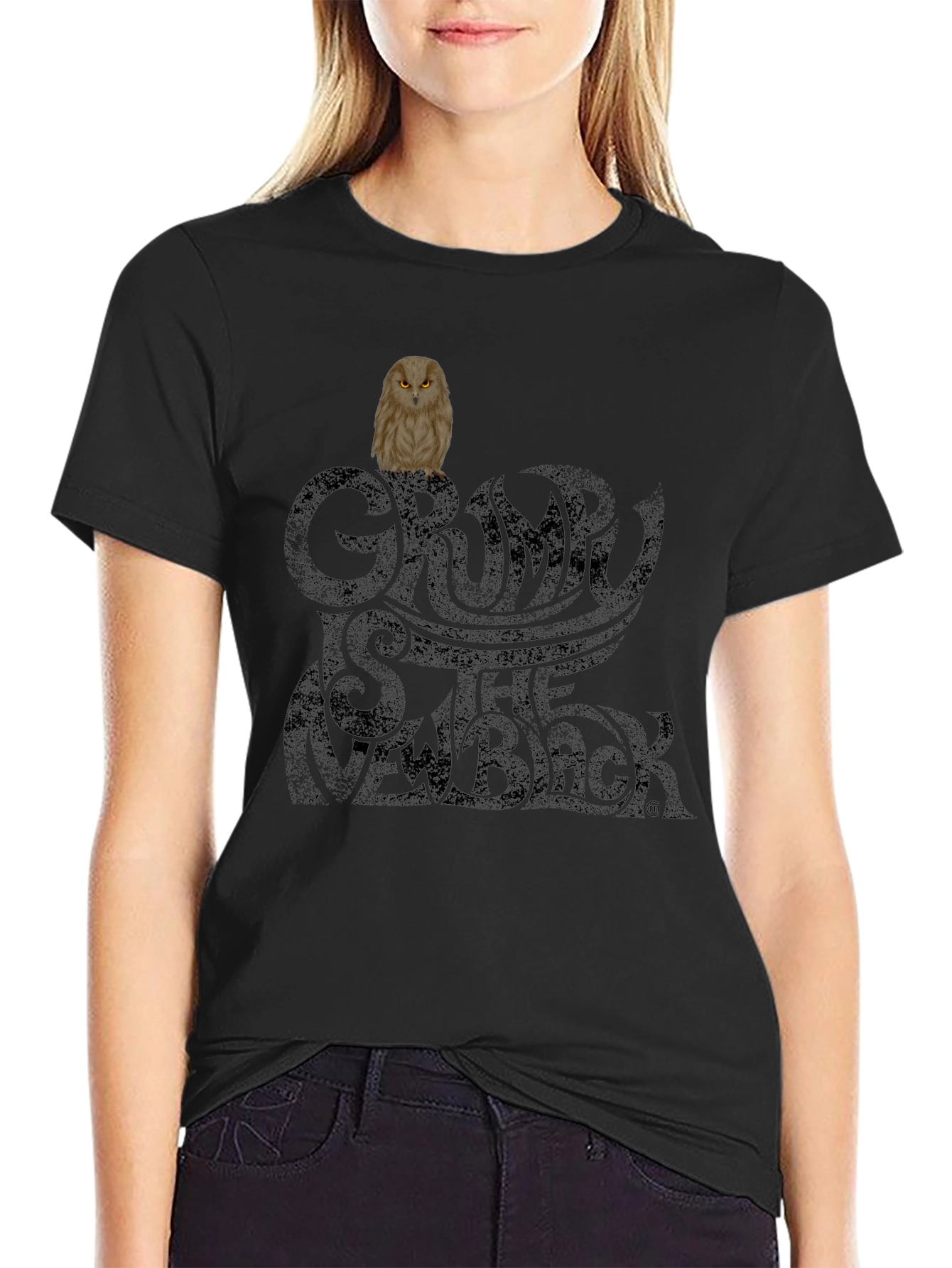 Grumpy Owl Black T-Shirt - Trendy & Unique