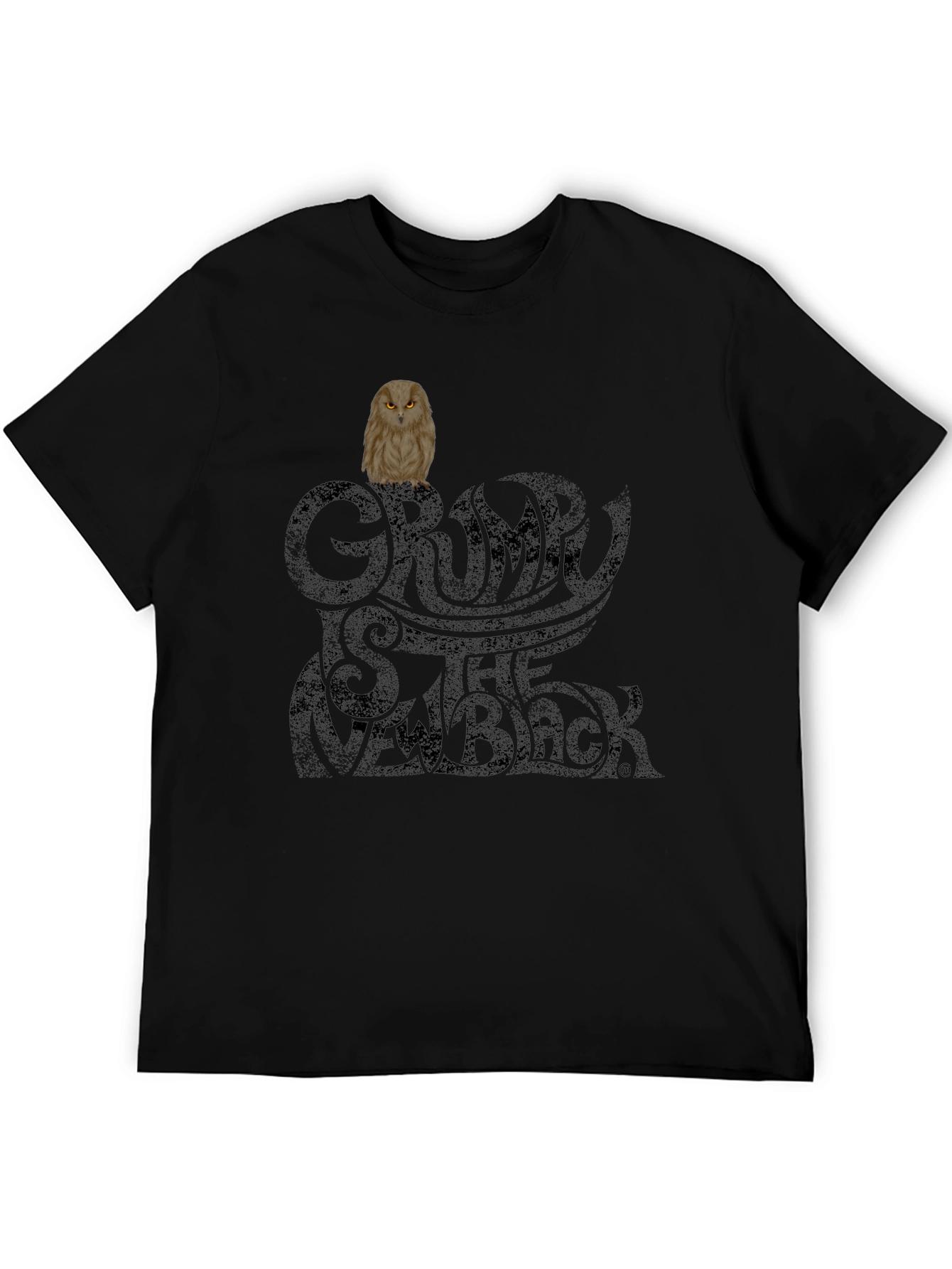 Grumpy Owl Black T-Shirt - Trendy & Unique