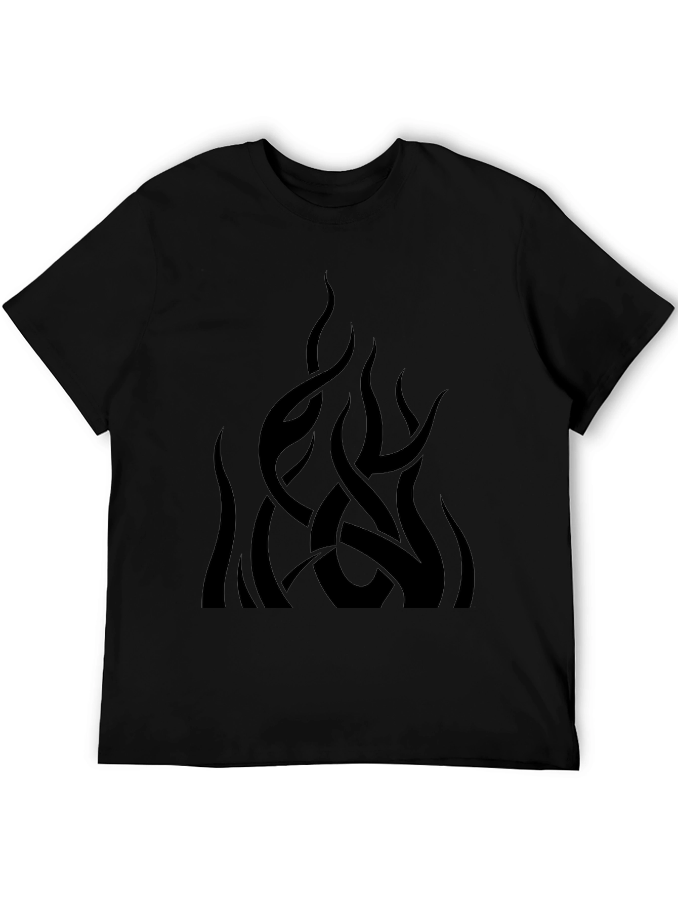 Mens Black Graphic Tee - Abstract Flame Design