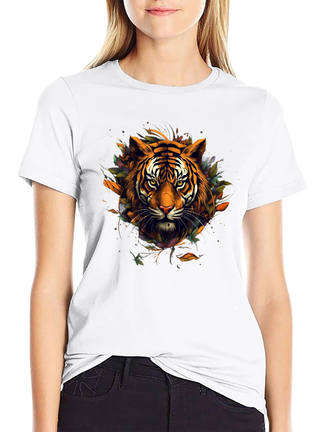 Tiger Graphic Tee - Artistic Feline Design Black T-Shirt