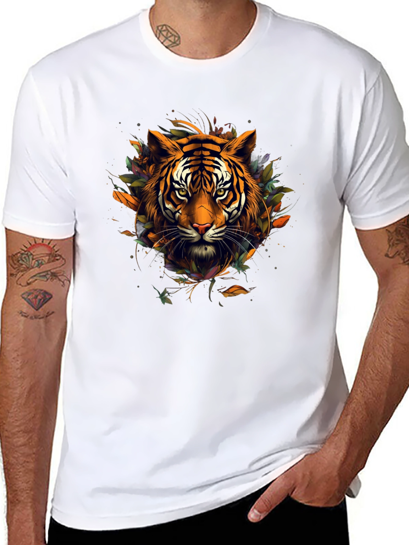 Tiger Graphic Tee - Artistic Feline Design Black T-Shirt