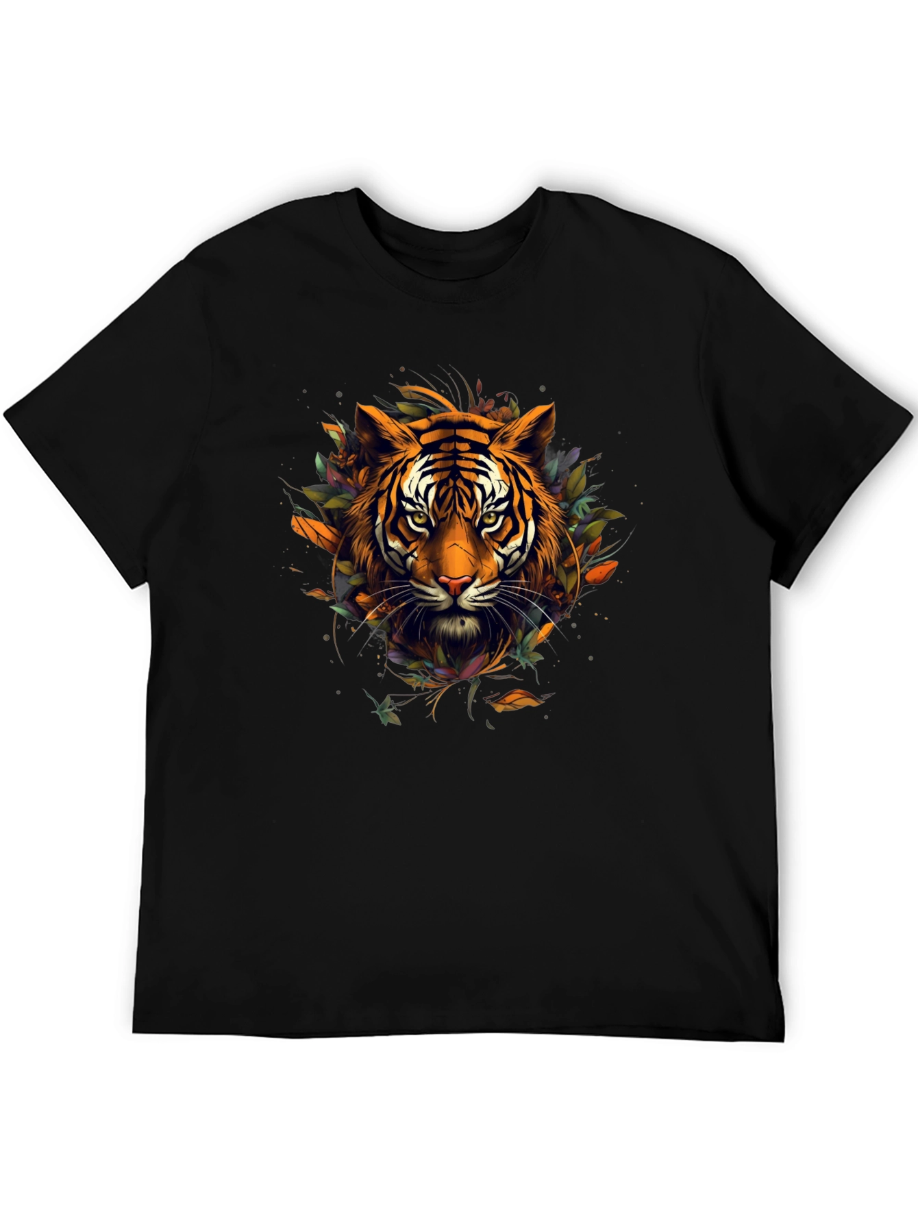 Tiger Graphic Tee - Artistic Feline Design Black T-Shirt