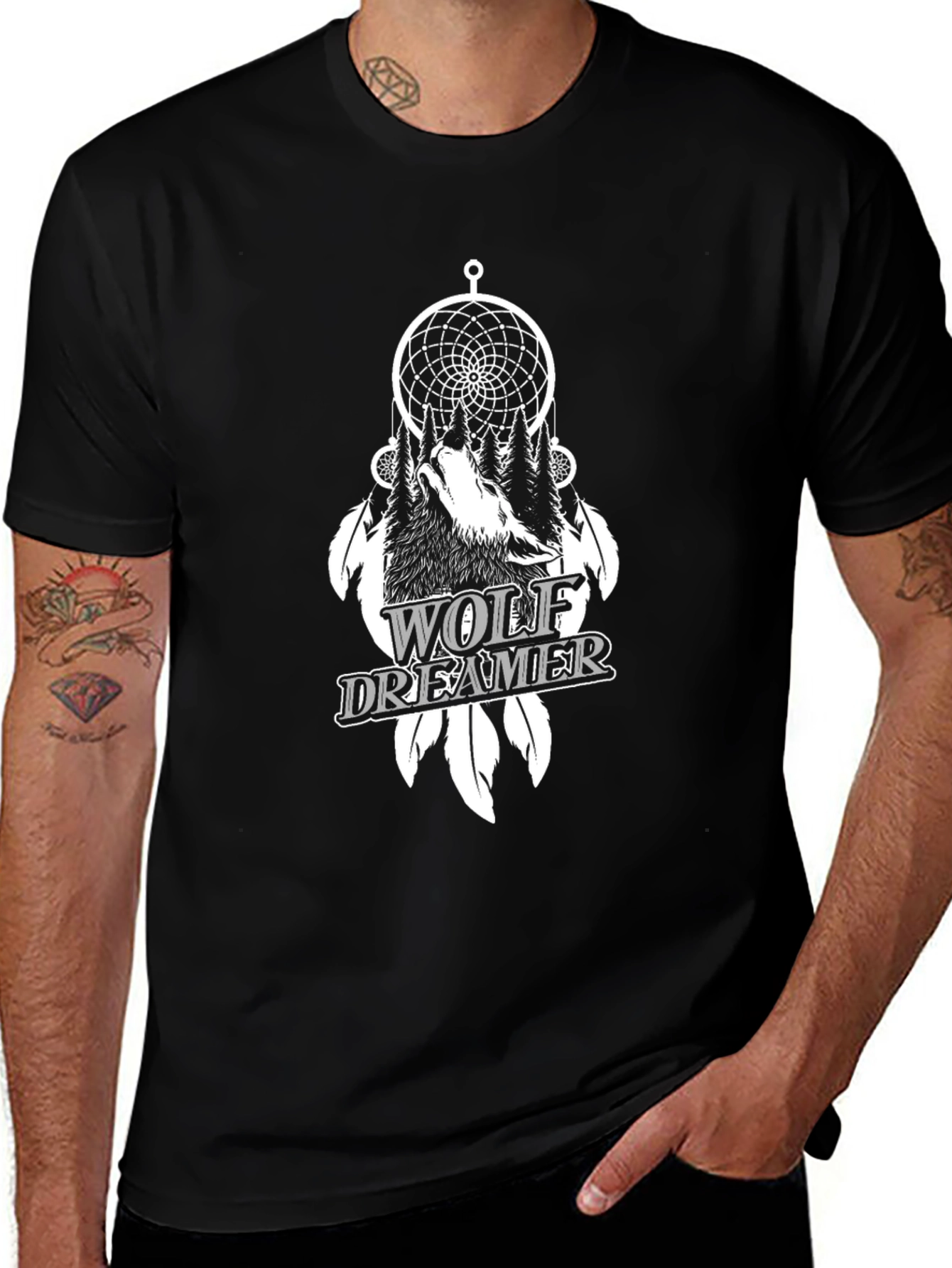 Wolf Dreamer Graphic T-Shirt - Black