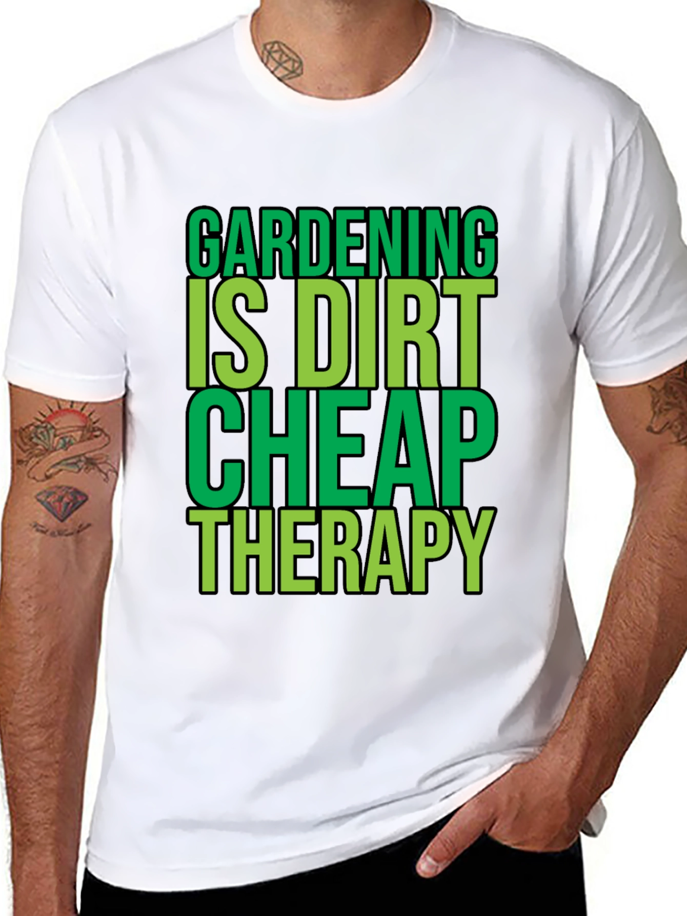 Gardening is Dirt Cheap Therapy Black T-Shirt