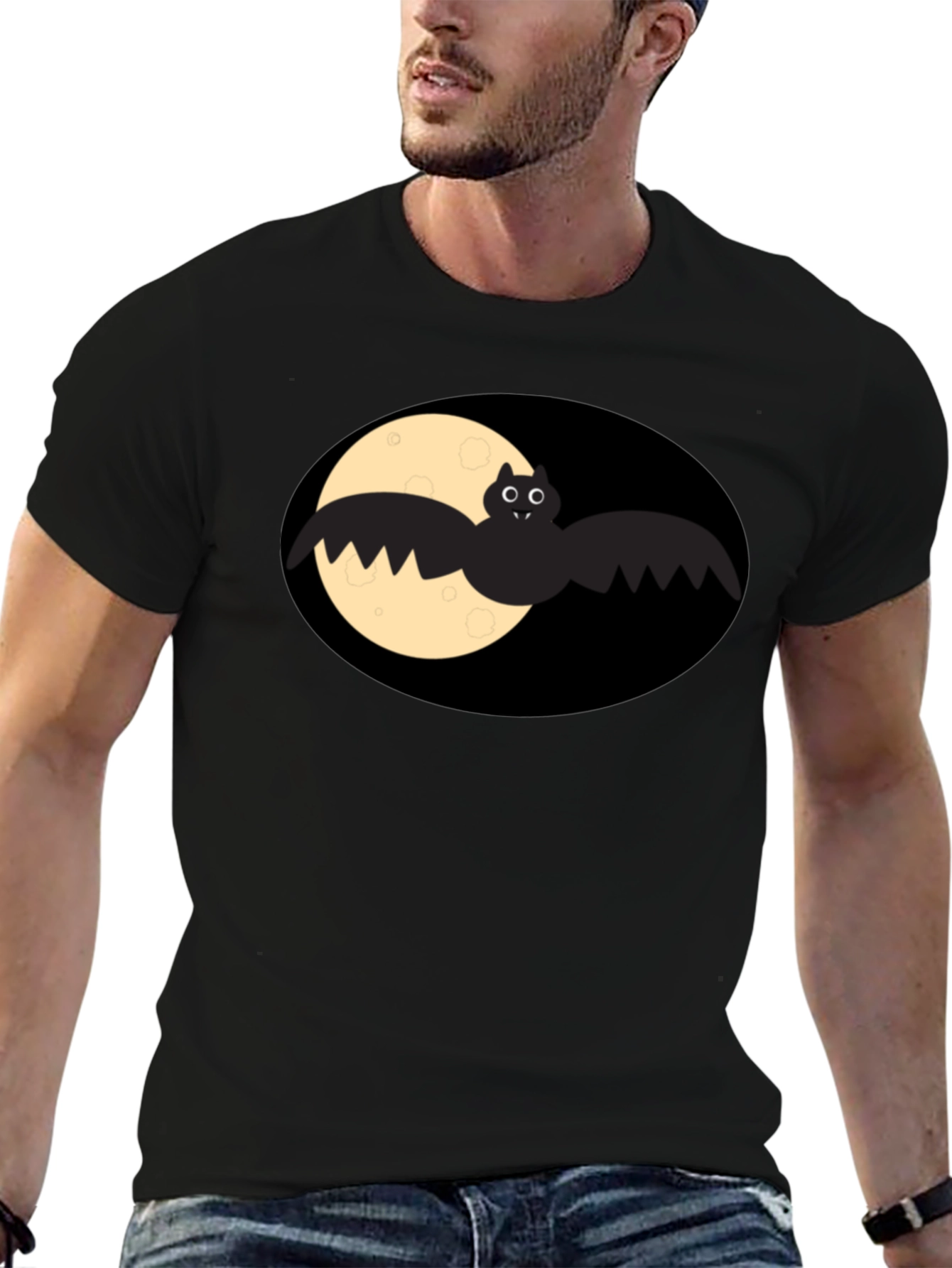 Bat & Moon Graphic Tee - Mens Black T-Shirt