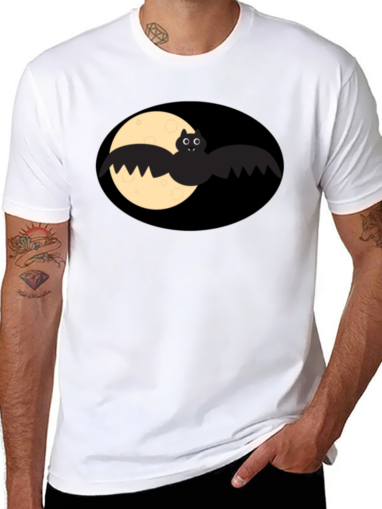 Bat & Moon Graphic Tee - Mens Black T-Shirt