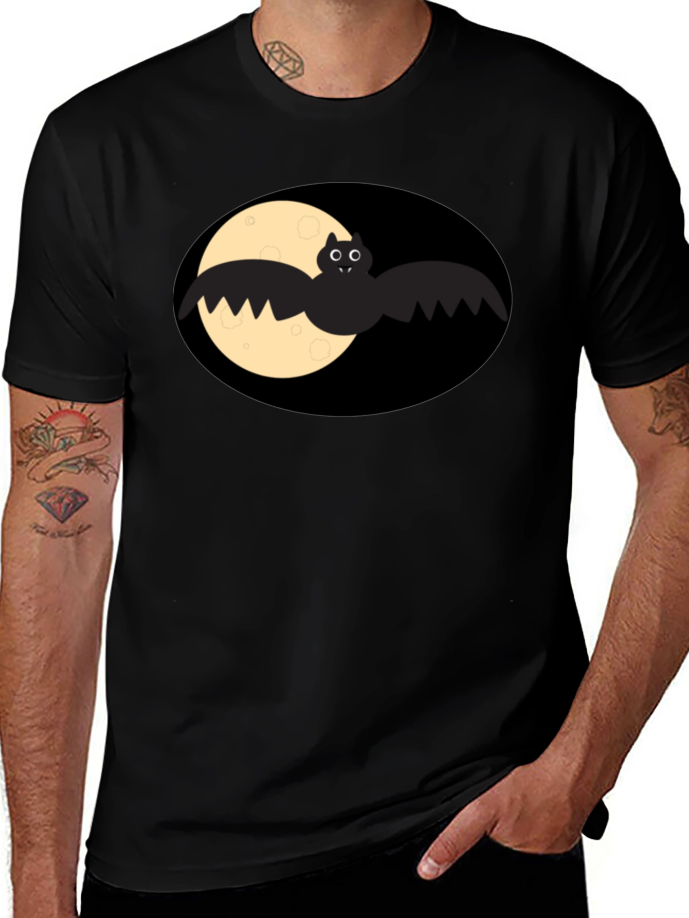 Bat & Moon Graphic Tee - Mens Black T-Shirt