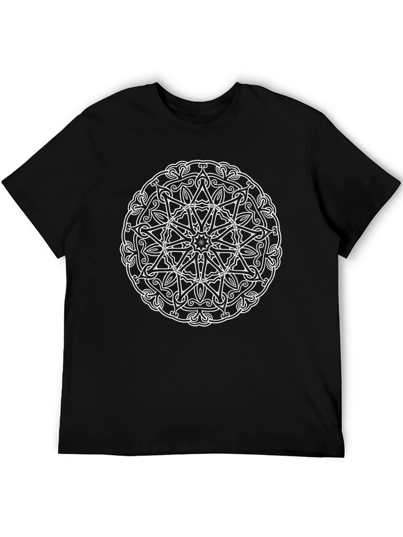 Black Tee with White Mandala Design