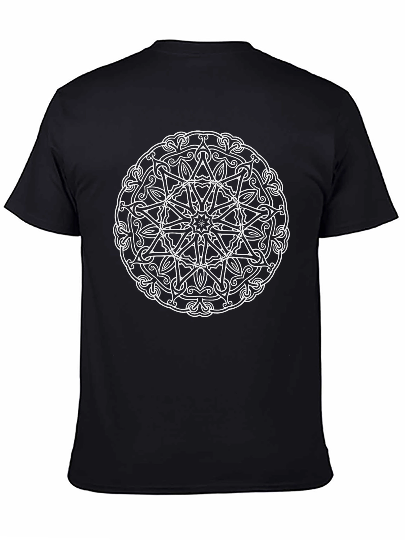 Black Tee with White Mandala Design