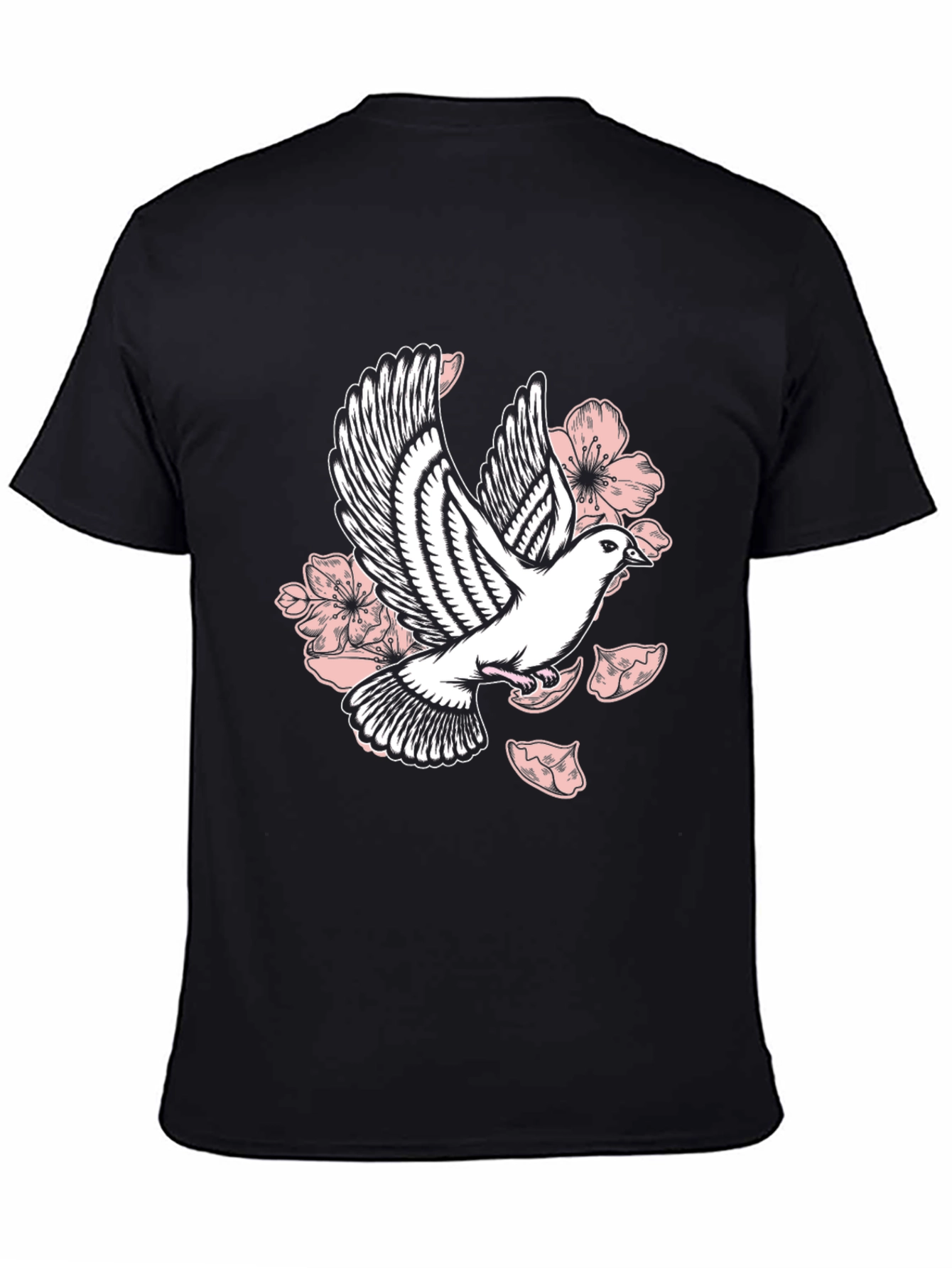 Dove & Floral Graphic Black T-Shirt