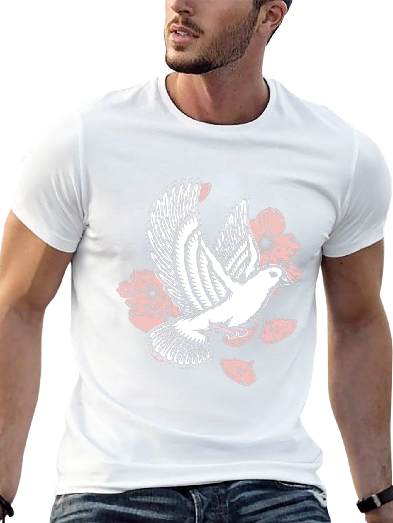 Dove & Floral Graphic Black T-Shirt