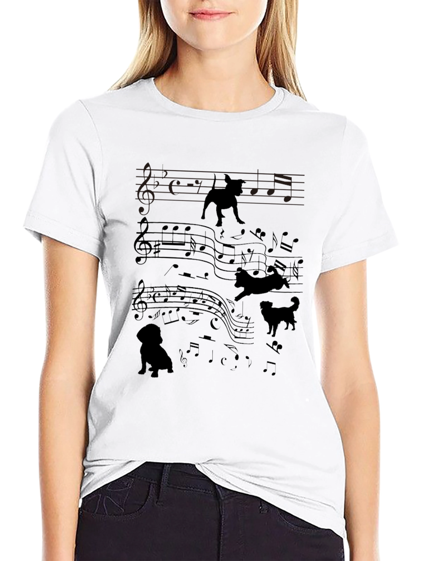 Musical Dogs Graphic Tee - Black Cotton Blend