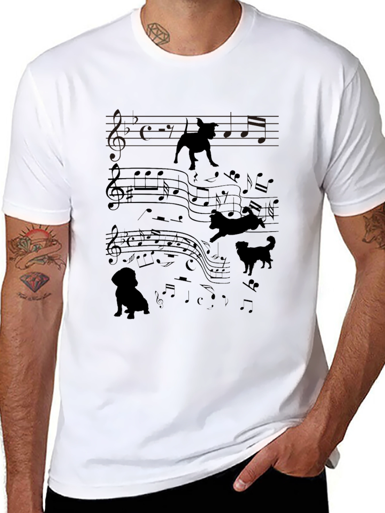 Musical Dogs Graphic Tee - Black Cotton Blend