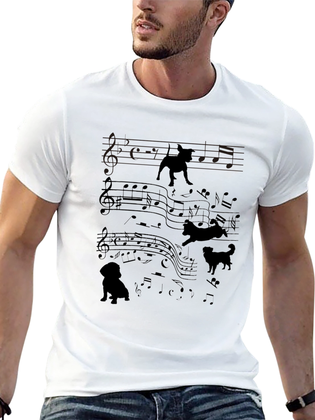 Musical Dogs Graphic Tee - Black Cotton Blend