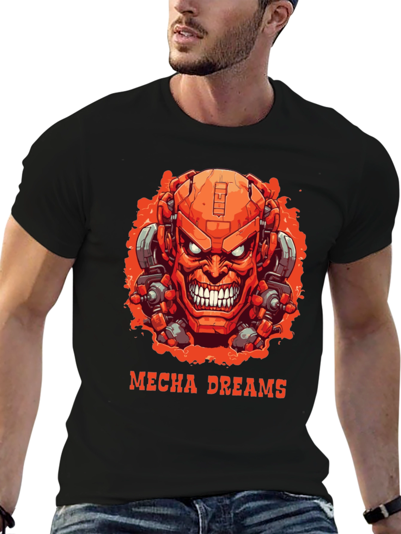 Mecha Dreams Graphic Tee - Robot Head T-Shirt