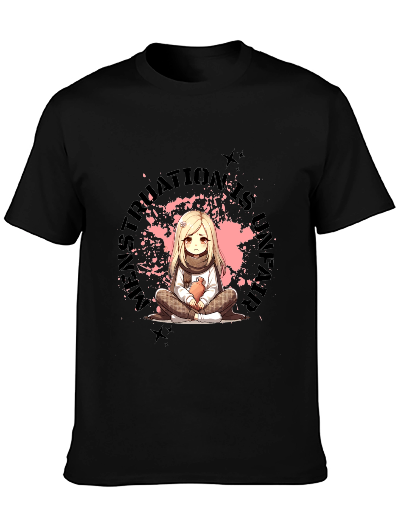 Black T-Shirt with Manga-Style Graphic